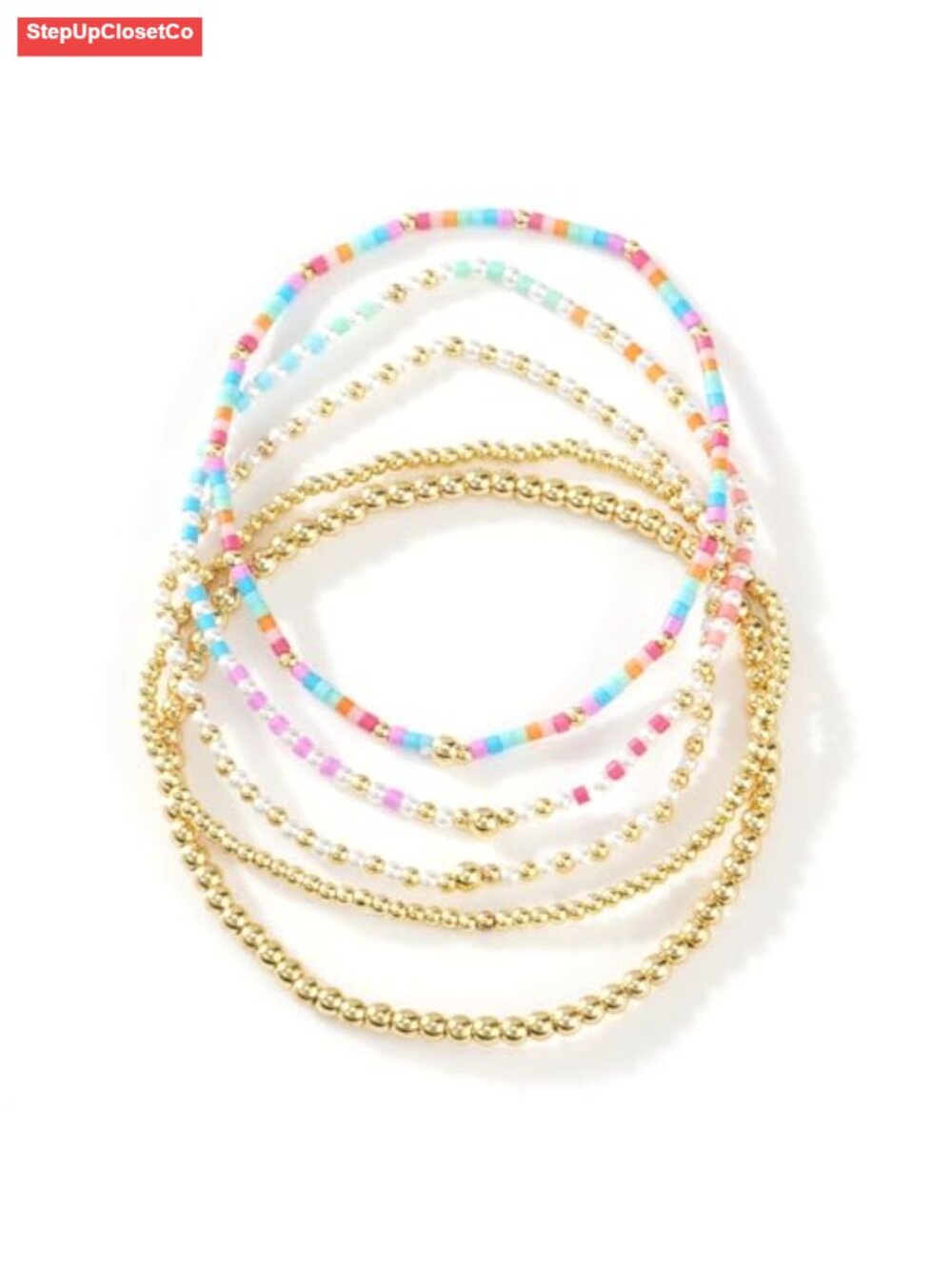 Handmade Boho Colorful Beaded Stretch Bracelets for Women, Stackable Gold Tone